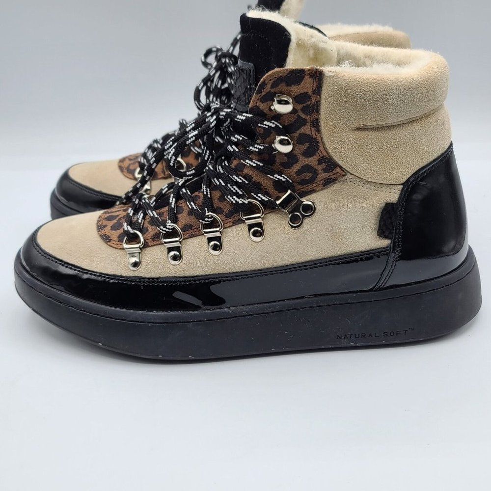 WODEN Iris Hiker Boots Cream/Black Leopard Size 8 NWOB - Picture 7 of 11